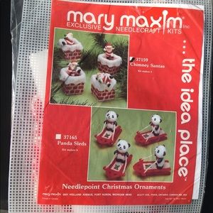 Mary Maxim Christmas Ornaments Kit Plastic Canvas Chimney Santas 4 Ornaments